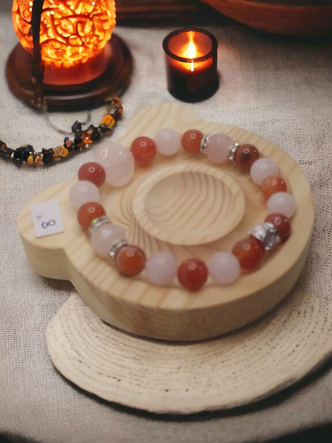 Rose Quartz & Carnelian Crystal Bracelet - with copper spacers & charm