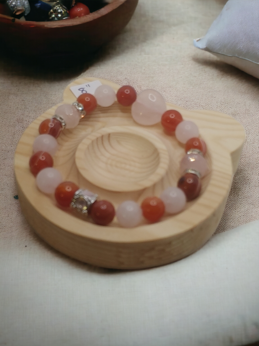 Rose Quartz & Carnelian Crystal Bracelet - with copper spacers & charm