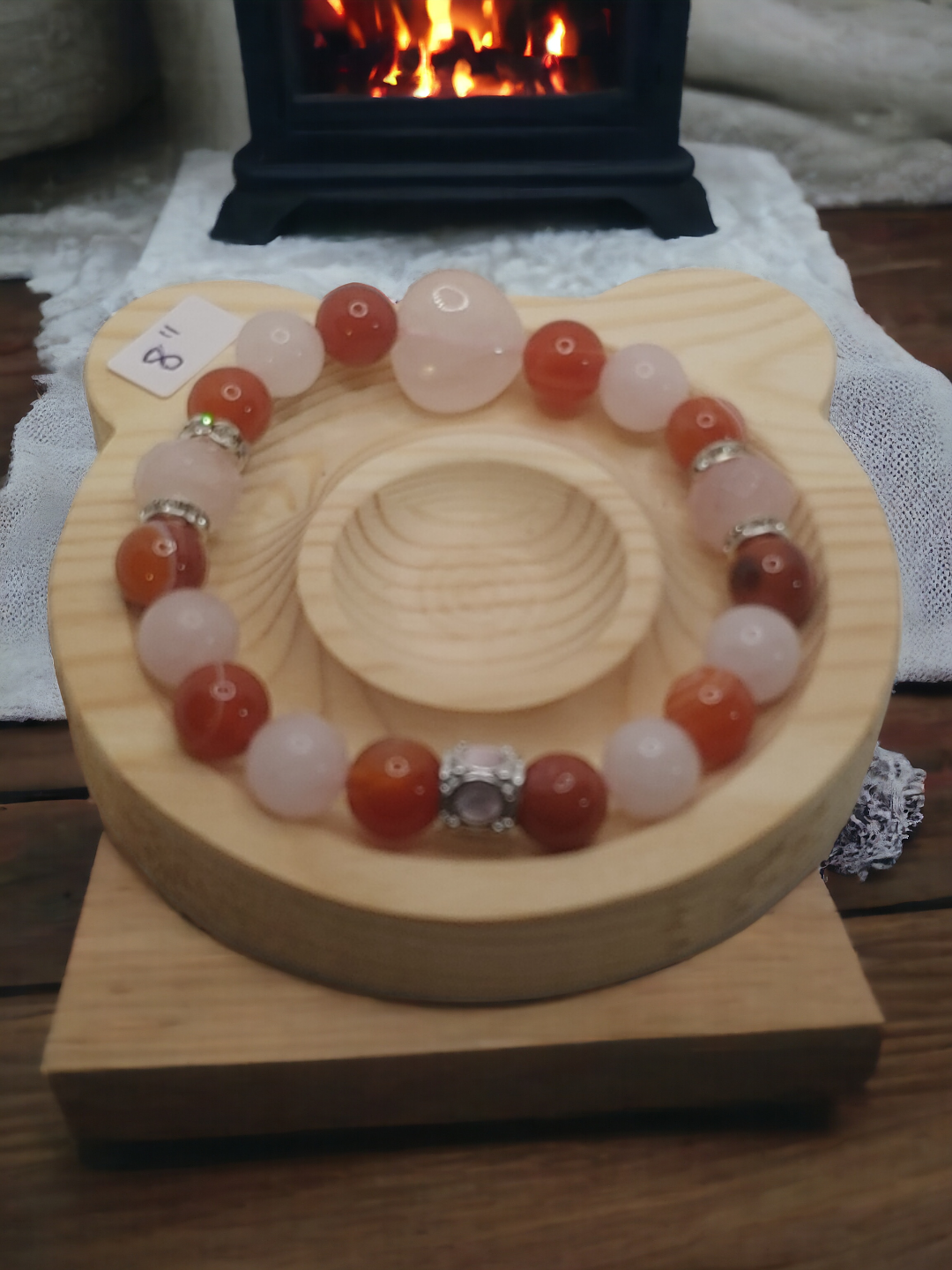 Rose Quartz & Carnelian Crystal Bracelet - with copper spacers & charm