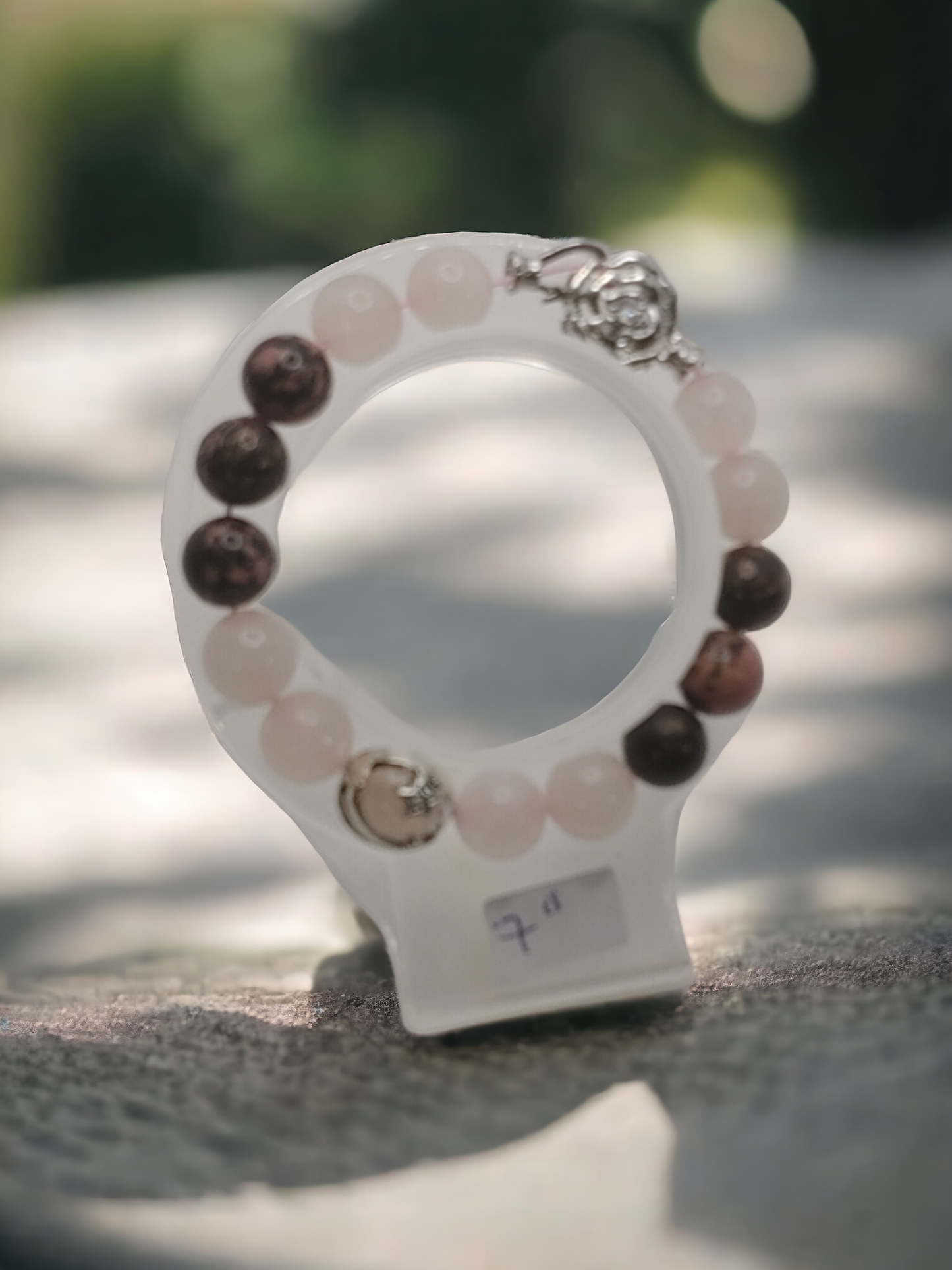 Rose Quartz & Black Lace Rhodonite Crystal Bracelet