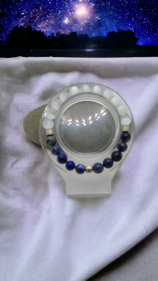 Lapis Lazuli & Selenite Crystal Bracelet with silver spacers